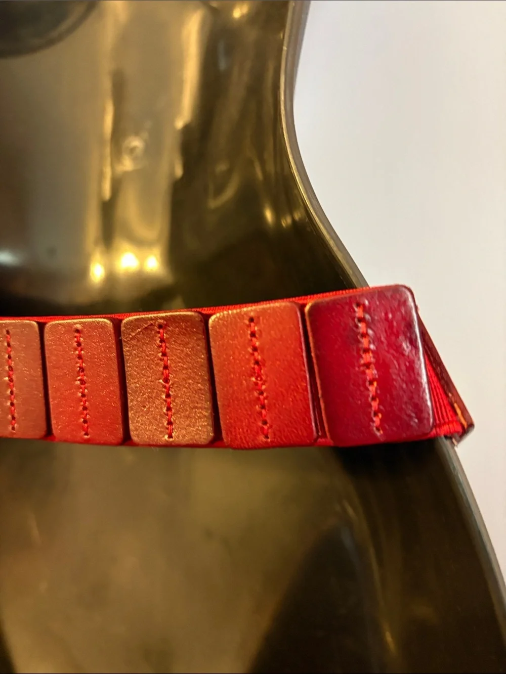 Unbranded Leather Dark Red Elastic Panel Hook In Loop Buckle Statement Belt
